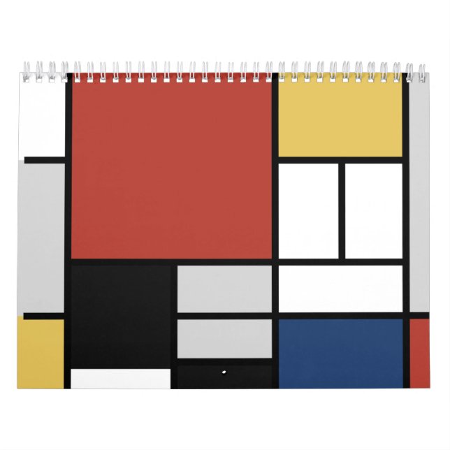 Calendrier Mondrian Peinture Rouge Plane Jaune Noir Gris Bleu (Protection)