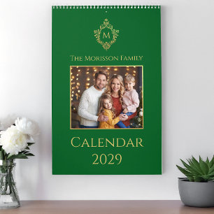 Calendrier Monogramme dans un blason vert or Famille Photo Él