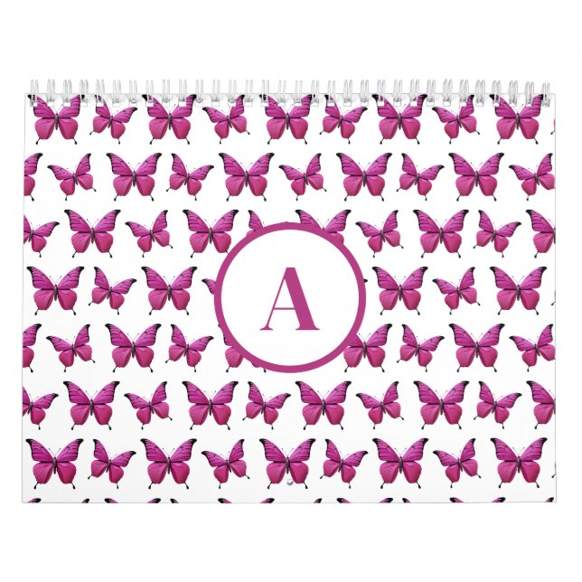 Calendrier Monogramme Motif rose rose pâle moderne (Protection)
