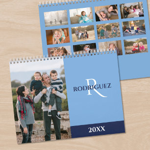 Calendrier Monogramme personnalisé Photo bleu clair espagnol