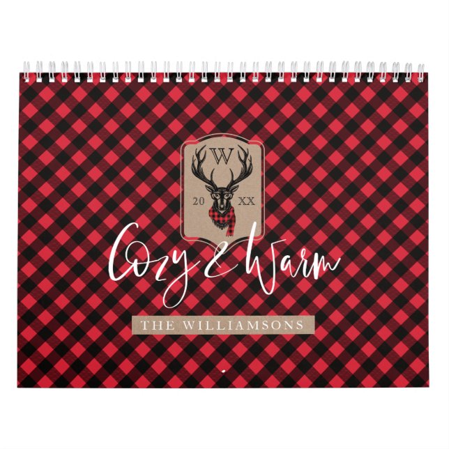 Calendrier Monogramme | rouge confortable et chaud de renne (Protection)
