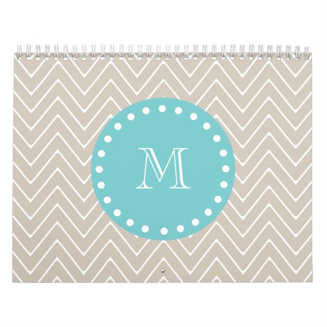 Calendrier Monogramme turquoise beige du motif | de Chevron (Protection)