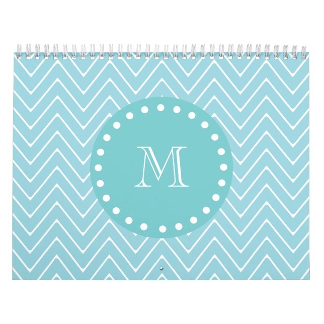 Calendrier Monogramme turquoise bleu du motif | de Chevron (Protection)