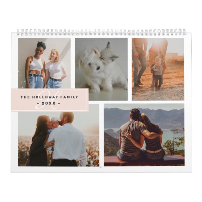 Calendrier Monographie géométrique nom blush 17 photo collage (Protection)