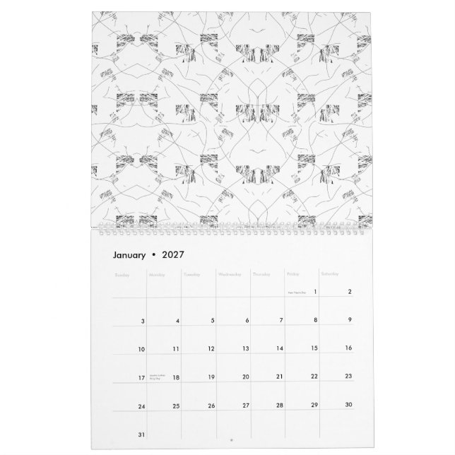 Calendrier motif Abstrait noir et blanc avec répétition, s (Jan 2027)