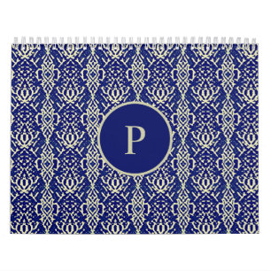 Calendrier Motif bleu Damas de la marine décorative