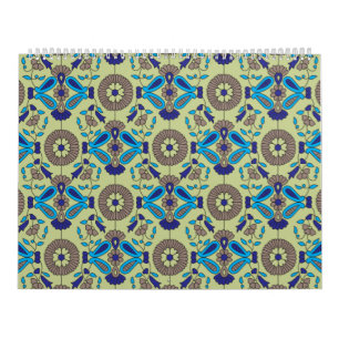 Calendrier motif bleu et vert sur arrière - plan vert