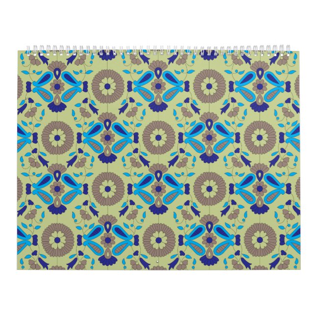 Calendrier motif bleu et vert sur arrière - plan vert (Protection)