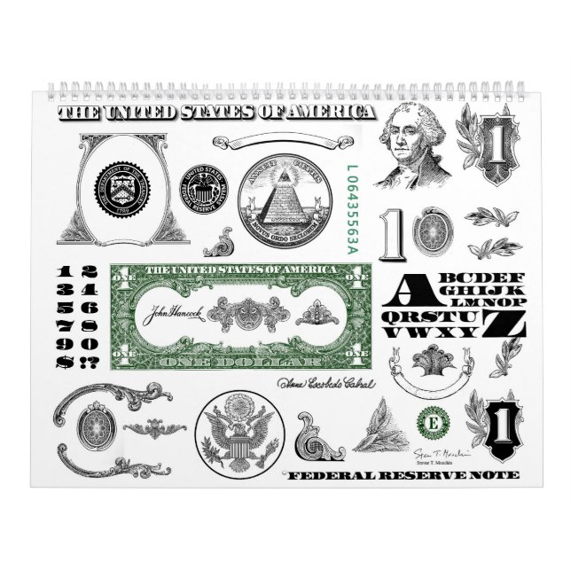 Calendrier Motif de billet d'un dollar (Protection)