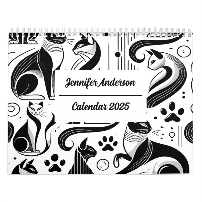 Calendrier Motif de chat chic noir et blanc  (Protection)