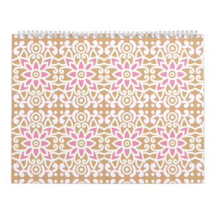 Calendrier motif de fleurs rose et blanche sur un dos brun
