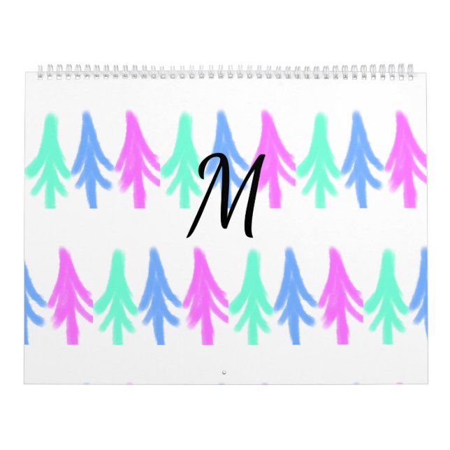 Calendrier Motif de Noël à l'aquarelle simple avec monogramme (Protection)