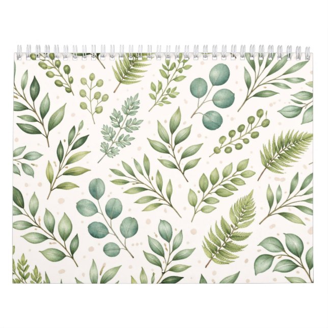 Calendrier Motif de verdure à l'aquarelle | Feuilles botaniqu (Protection)