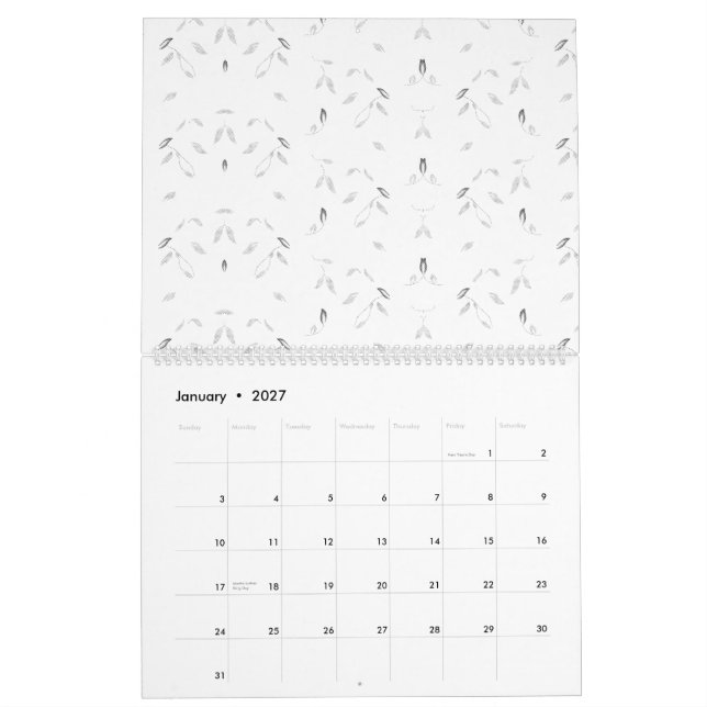 Calendrier Motif décoratif blanc et gris (Jan 2027)