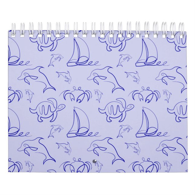Calendrier Motif d'une ligne d'animal marin et voilier (Protection)