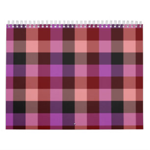 Calendrier Motif élégant à carreaux rouge cramoisi et prune s