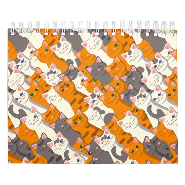 Calendrier Motif en diagonale du chat noir blanc gingembre (Protection)