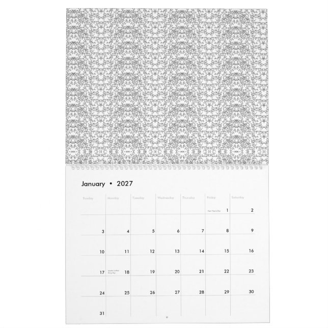 Calendrier Motif en V extensible gris clair sur un b blanc (Jan 2027)