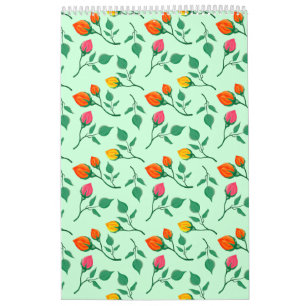 Calendrier Motif floral avec fleurs roses colorées