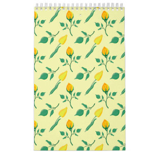 Calendrier Motif floral avec rose jaune et fleurs de tulipe