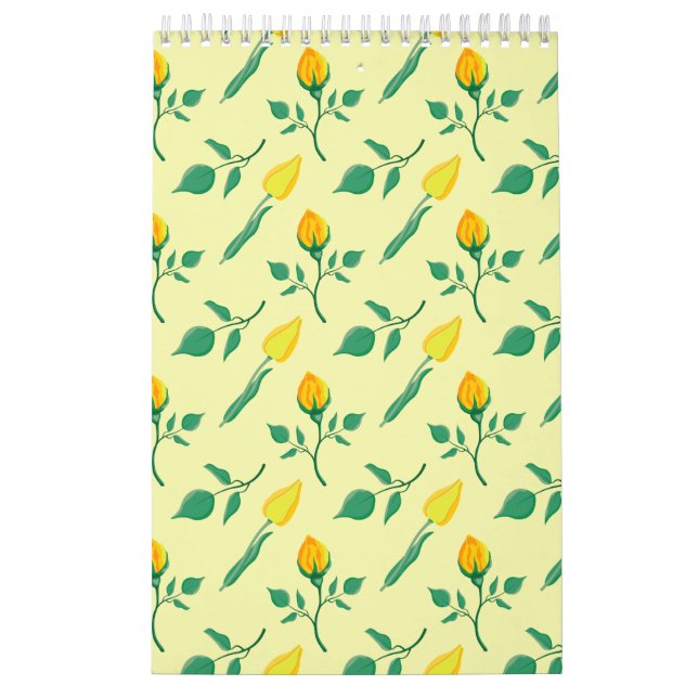 Calendrier Motif floral avec rose jaune et fleurs de tulipe (Protection)