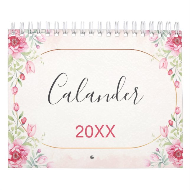 Calendrier Motif floral et feuilles dorées (Protection)