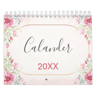 Calendrier Motif floral et feuilles dorées