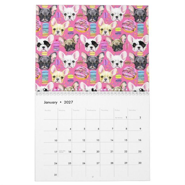 Calendrier Motif français de Bulldog Macaron (Jan 2027)