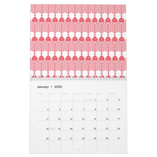 Calendrier Motif géométrique rouge et rose avec interlo (Jan 2026)