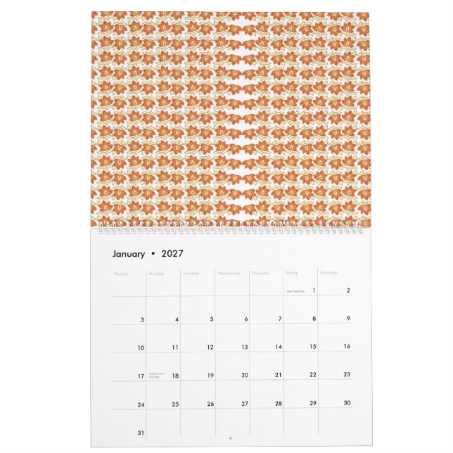 Calendrier motif orange et blanc sur arrière - plan blanc (Jan 2027)