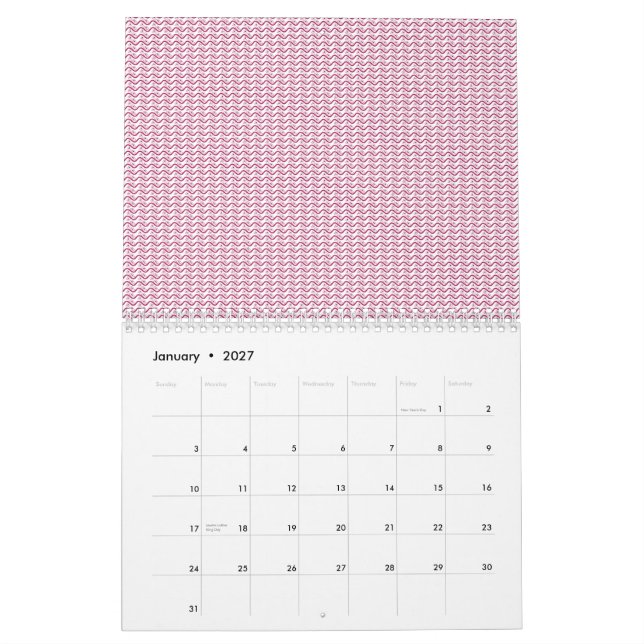 Calendrier Motif répété de petite lin ondulé rose rougeâtre (Jan 2027)