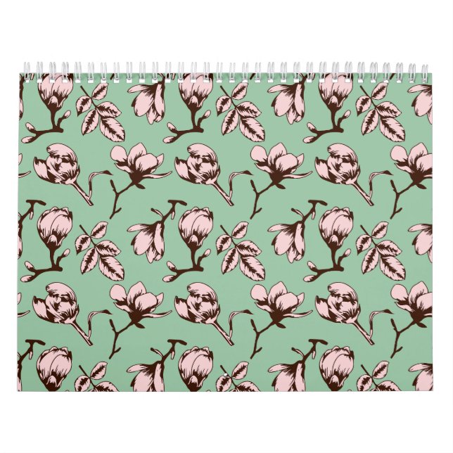 Calendrier Motif sans couture avec bourgeons floraux des arbr (Protection)