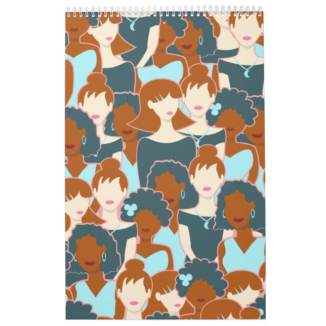 Calendrier Motif sans couture avec filles noires et blanches (Protection)