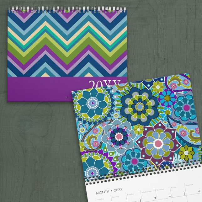 Calendrier Motifs Colorés et Dessins Funky (Calendar)