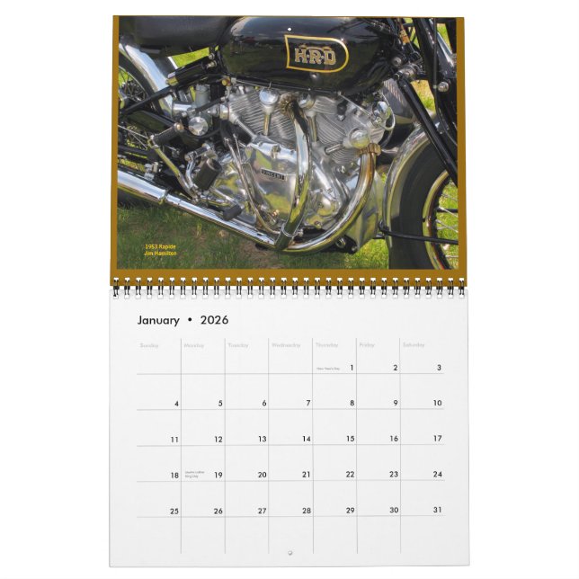 Calendrier Moto-moteur Vincent 2015 (Jan 2026)