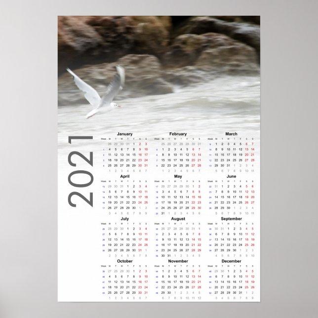 Calendrier Mouette 2021 Affiche - Lundi en premier (Devant)