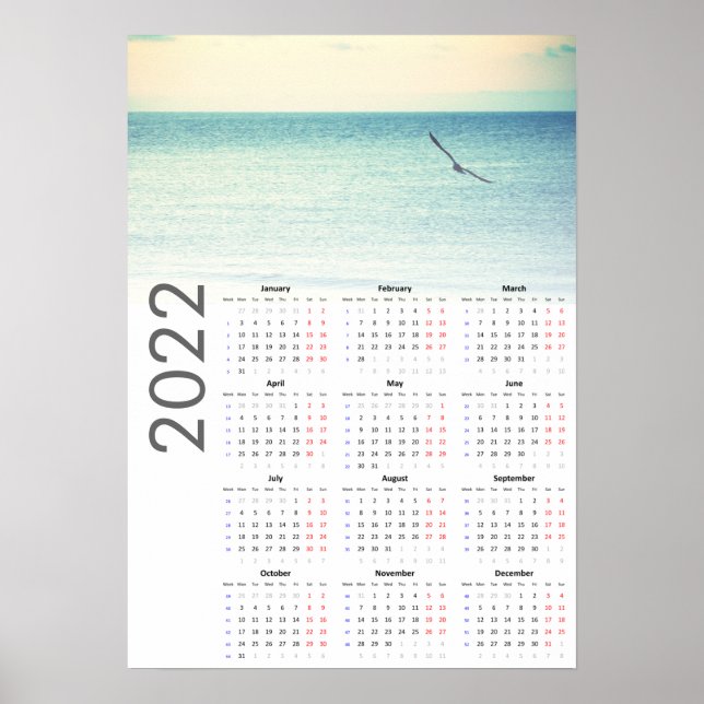Calendrier Mouette 2022 Affiche - Lundi en premier (Devant)