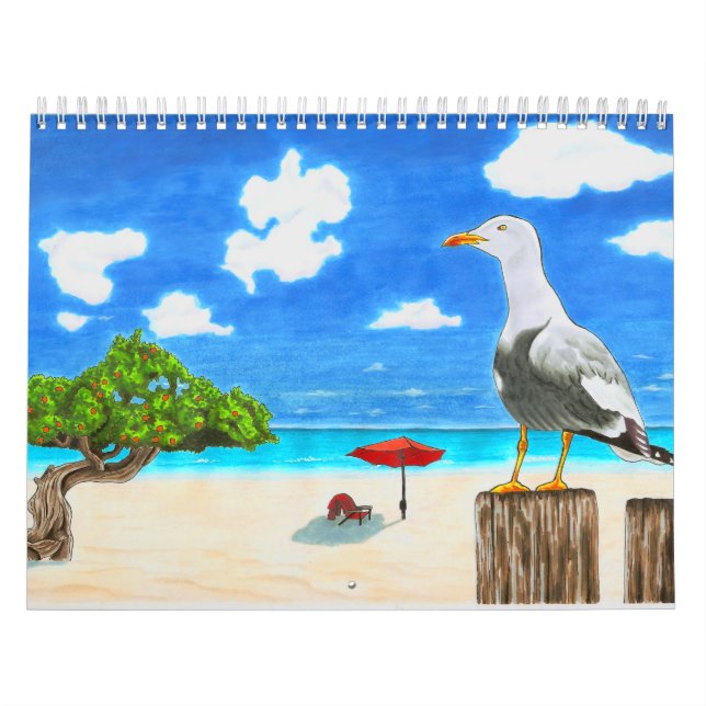 Calendrier Mouette sur une plage ensoleillée sous le (Protection)