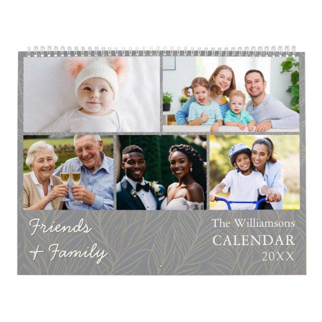 Calendrier multi-photos gris famille et amis (Protection)