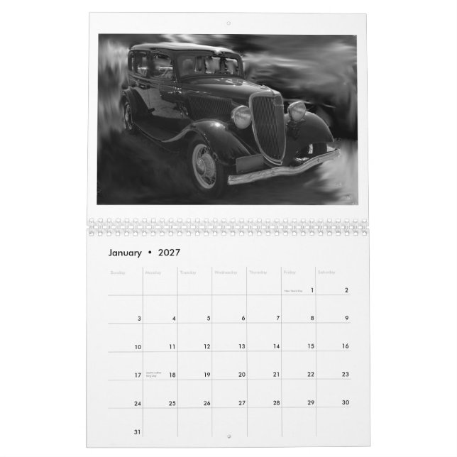Calendrier Mural 2012 voitures d'hier en noir et blanc (Jan 2027)