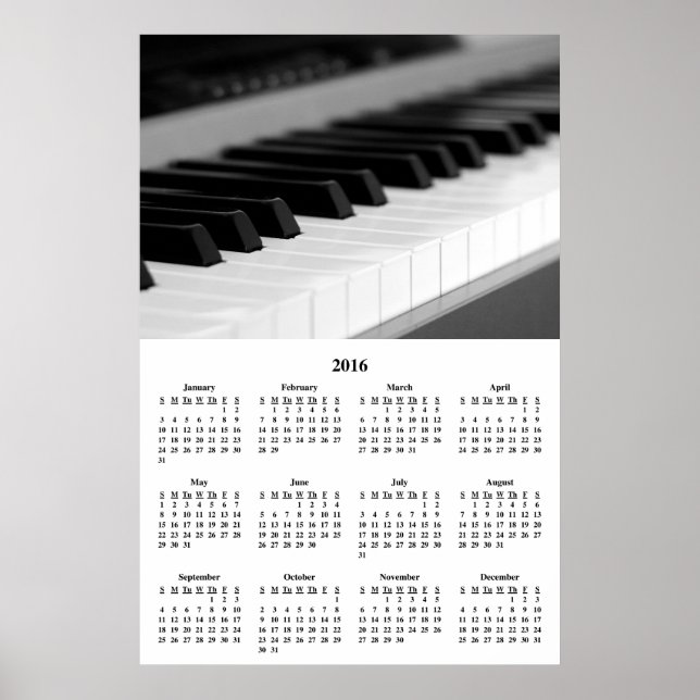 Calendrier mural 2016 Belle musique Poster de pian (Devant)