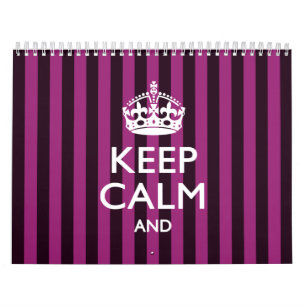 Calendrier Mural 2025 Monthly KEEP CALM Fuchsia Stripes Your Text