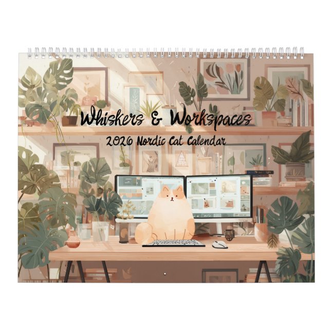 Calendrier mural 2026 Chats de bureau scandinaves (Protection)