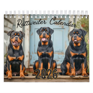 Calendrier mural 2026 de chiens Rottweiler