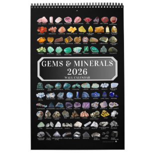 Calendrier mural 2026 de cristaux de gemmes et de