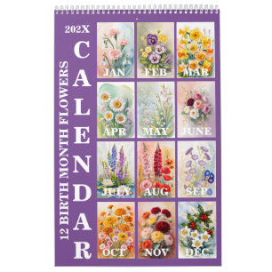 Calendrier mural 2026 des 12 fleurs du mois de nai