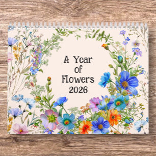 Calendrier mural 2026 - Une année de fleurs