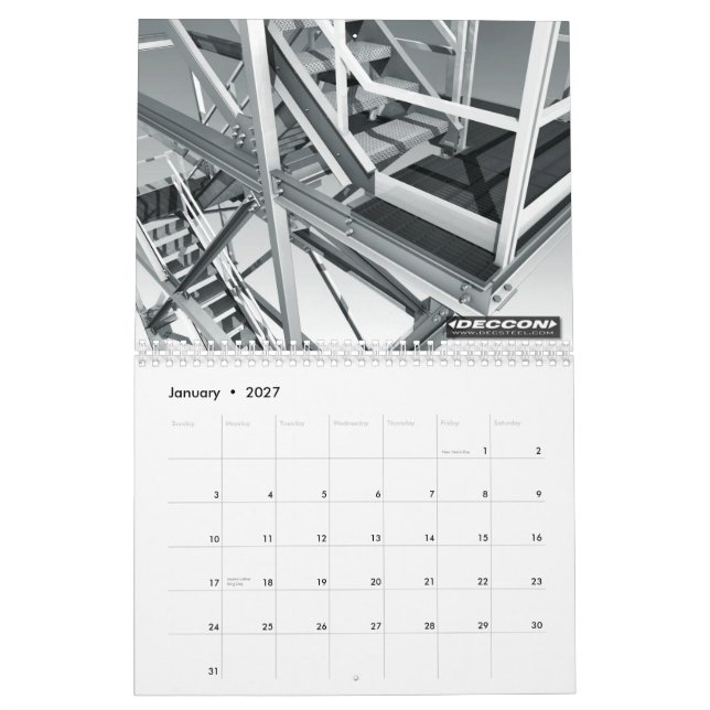 CALENDRIER MURAL 3D BEAUX-ARTS INDUSTRIELS B&W - ART NUMÉRIQUE (Jan 2027)