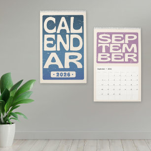 Calendrier mural à lettres bloc rétro, Minimaliste