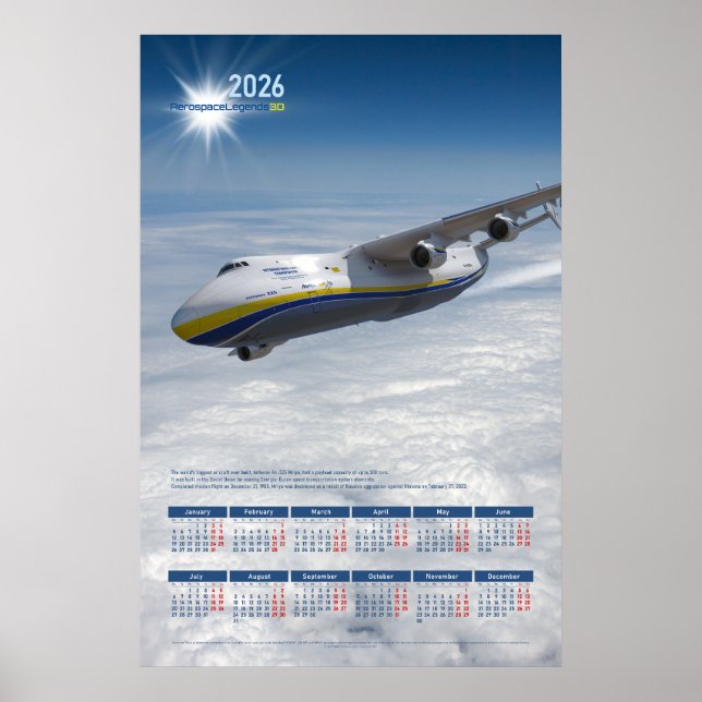 Calendrier mural annuel 2026 Poster Antonov-225 Mr (Devant)